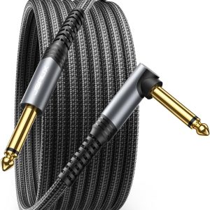 JSAUX Guitar Cable 10 ft, Amp Cord for Electric Guitar/Mandolin/Bass, Pro Audio Instrument Cable with 1/4" Tips(TS Port) Right Angle to Straight-Gray