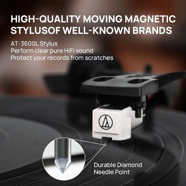 Turntable Record Player with Built-in Speakers, Vinyl Record Player Support Bluetooth Playback Auto Stop 33&45 RPM Speed RCA Line Out AUX in All-in-one Belt-Drive Turntable for Vinyl Records - Image 3