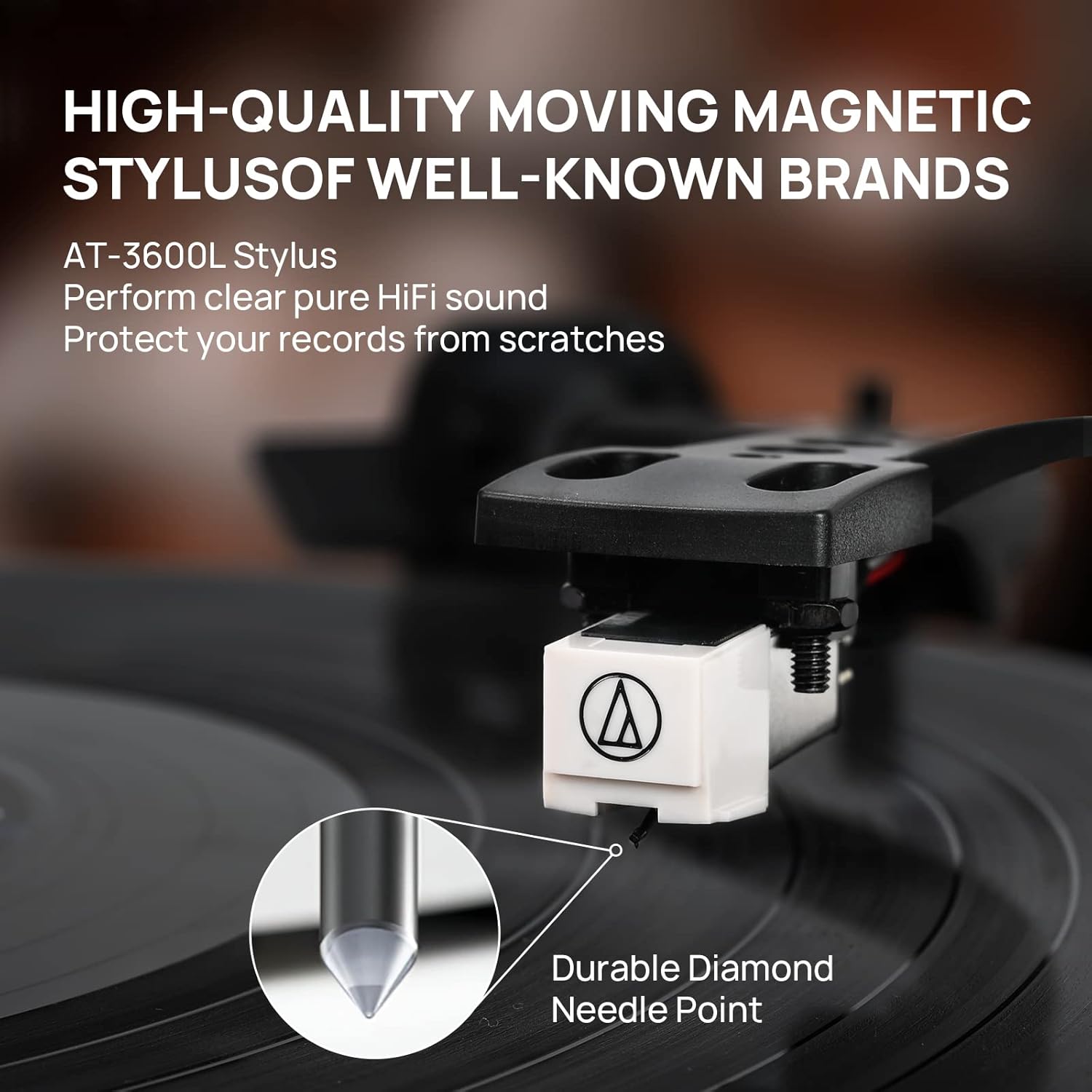 Turntable Record Player with Built-in Speakers, Vinyl Record Player Support Bluetooth Playback Auto Stop 33&45 RPM Speed RCA Line Out AUX in All-in-one Belt-Drive Turntable for Vinyl Records - Image 3
