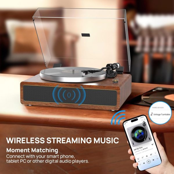 Turntable Record Player with Built-in Speakers, Vinyl Record Player Support Bluetooth Playback Auto Stop 33&45 RPM Speed RCA Line Out AUX in All-in-one Belt-Drive Turntable for Vinyl Records - Image 4