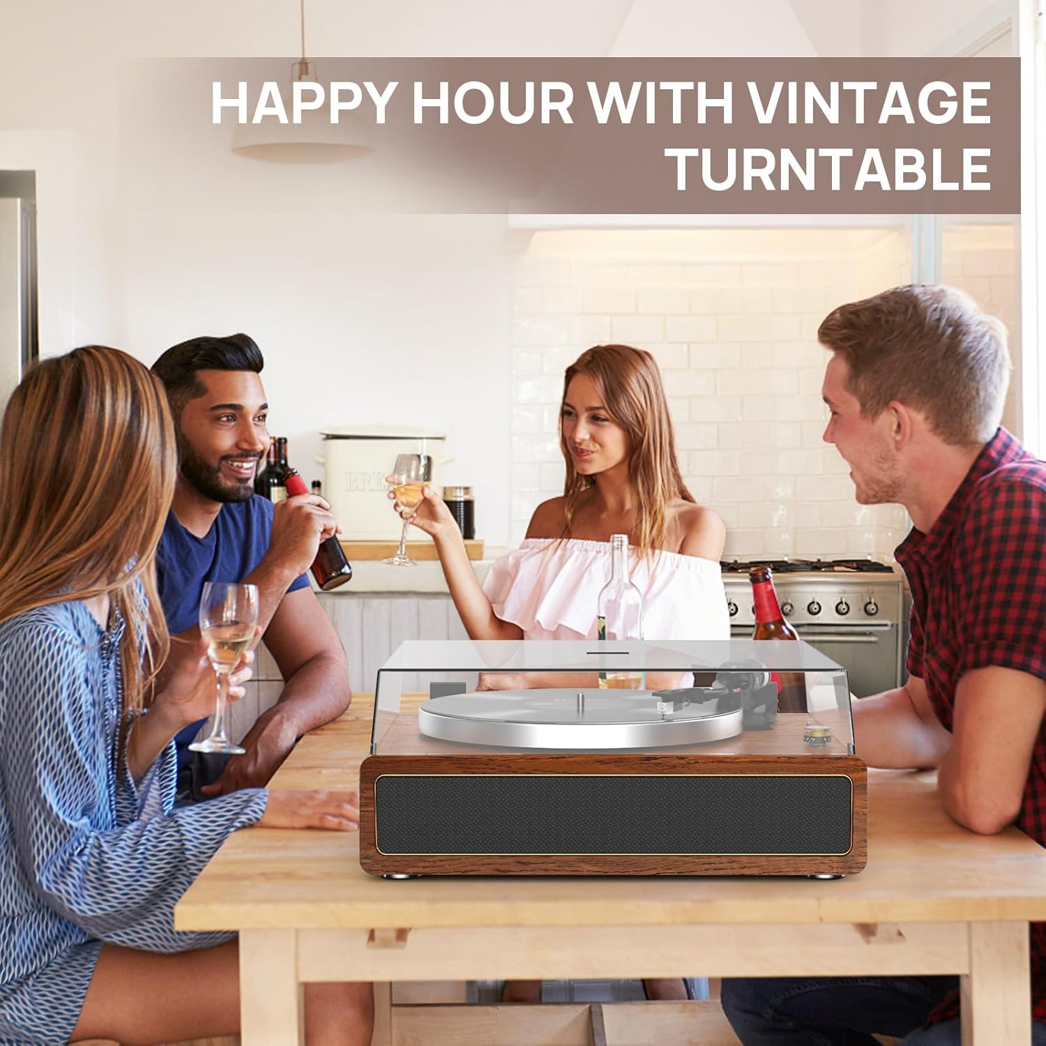 Turntable Record Player with Built-in Speakers, Vinyl Record Player Support Bluetooth Playback Auto Stop 33&45 RPM Speed RCA Line Out AUX in All-in-one Belt-Drive Turntable for Vinyl Records - Image 7