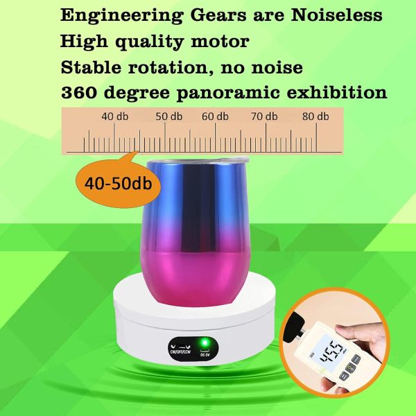 YVV Turner Cup Rotating Display Stand for Epoxy Glitter Tumbler, 360 Degree Automatic Mute Rotating Turntable for Photography Products Tumbler Making Supplies Spinner 4.72*1.77in Motorized Rotation - Image 3